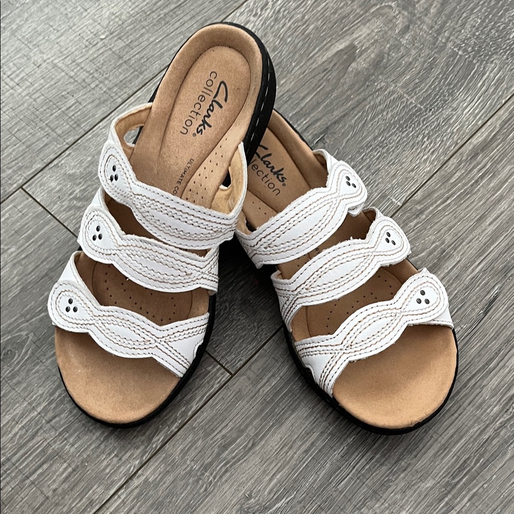 Clarks Women's White and Black Sandals